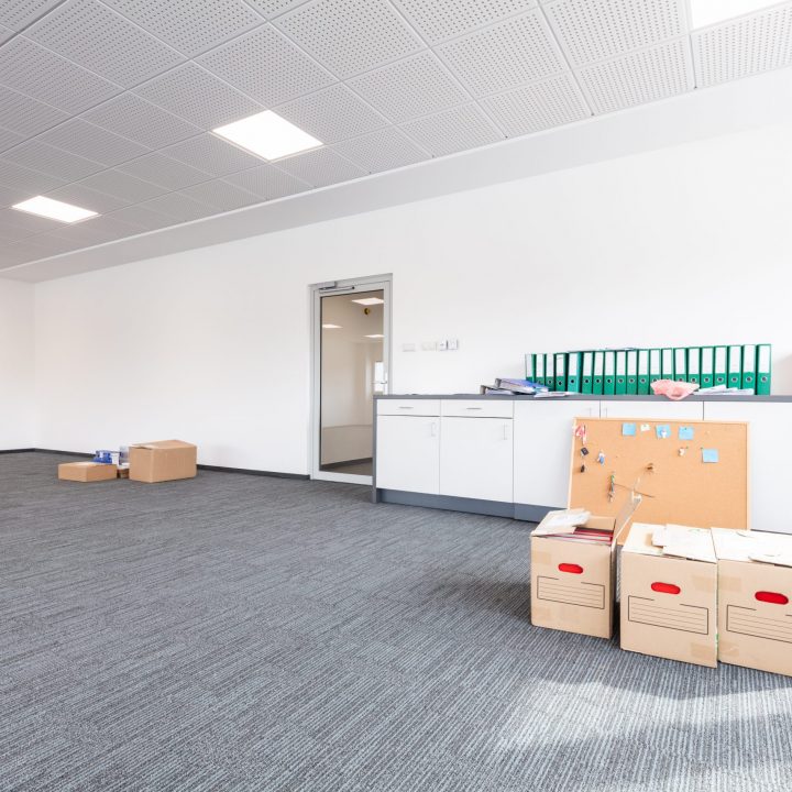 Office move, cardboards and documents ready for moving